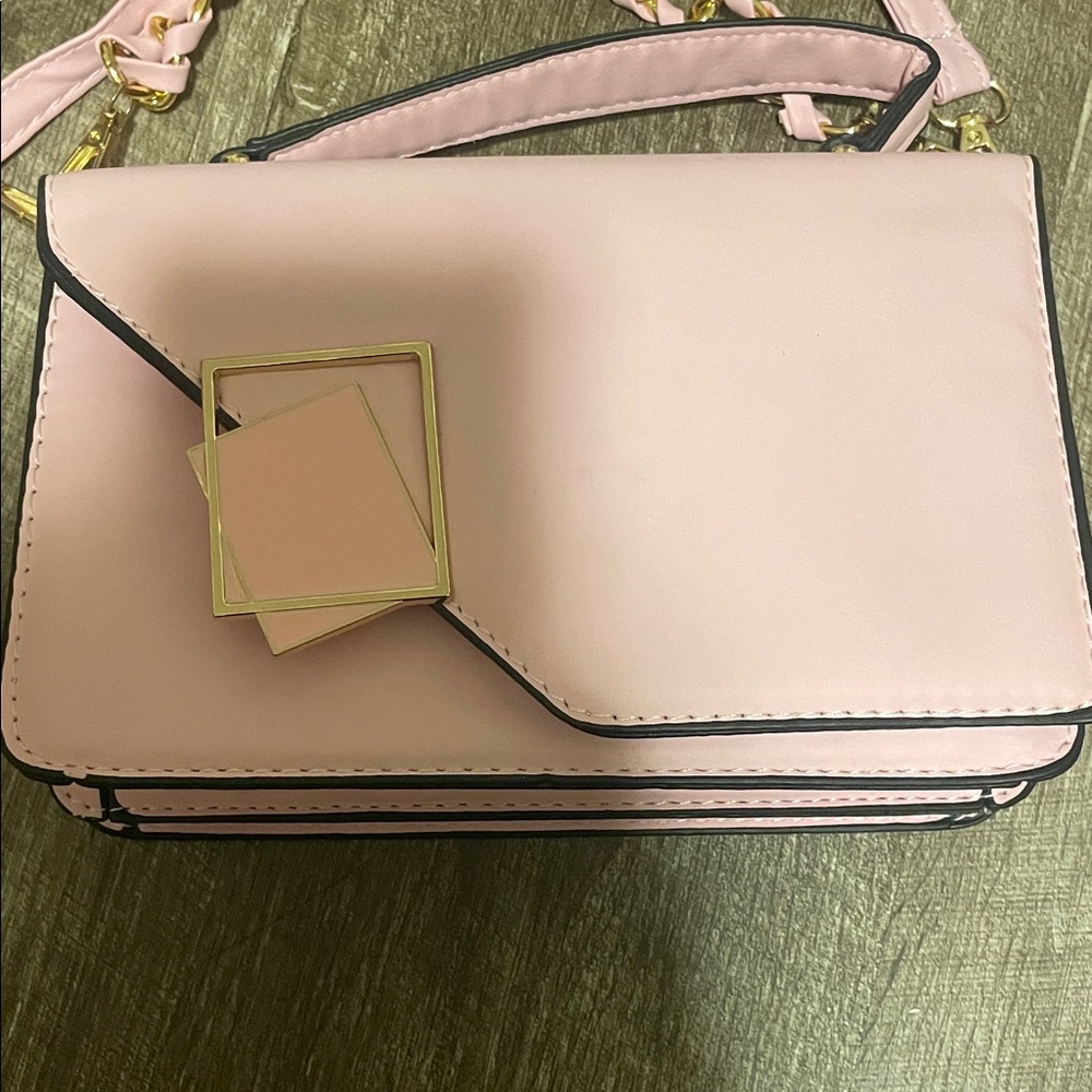 Elegant Blush Pink Crossbody Bag with Geometric Hardware